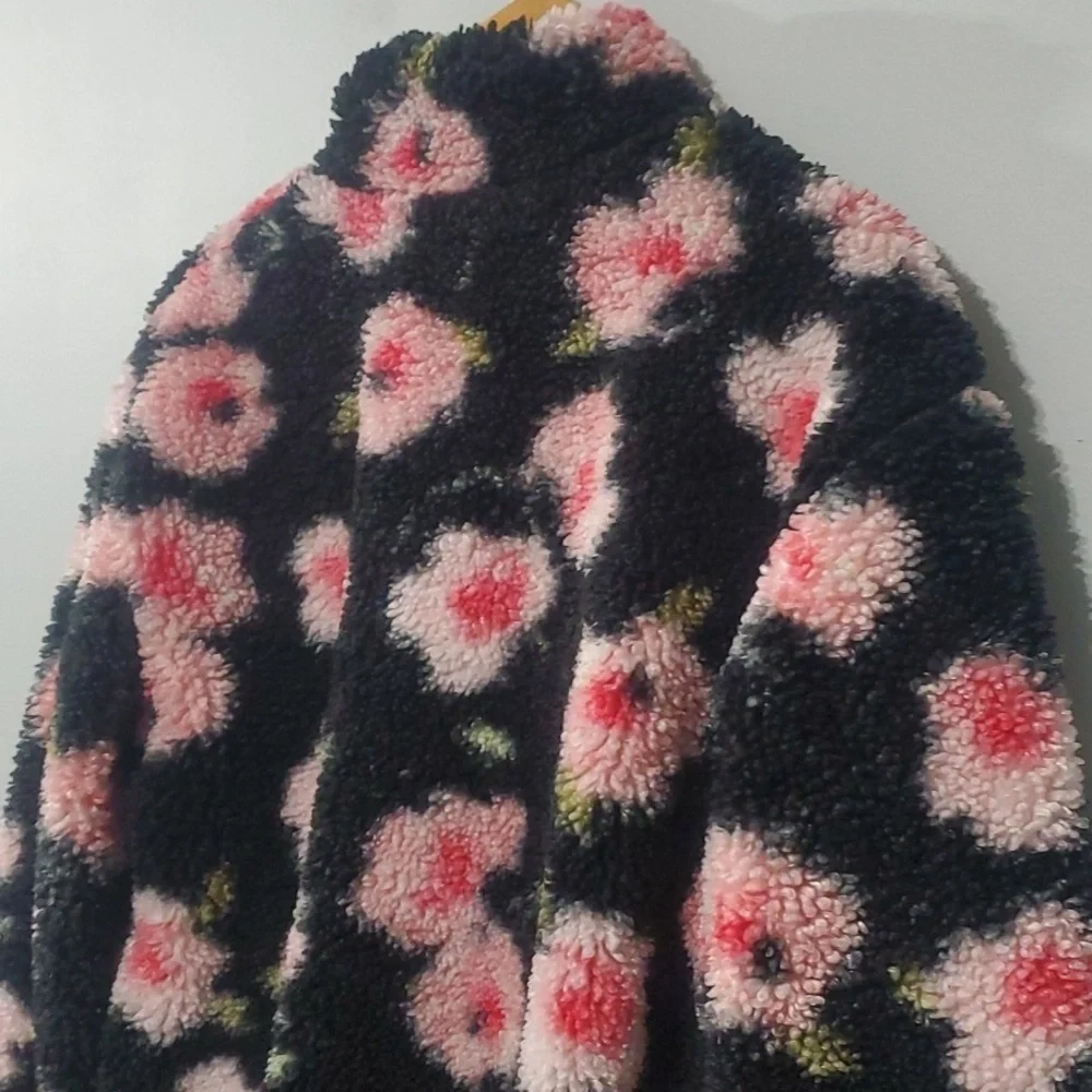 Sandy Liang X Target Jacket Women's XS Black Colorpop NYC Fleece Floral Sherpa‎
